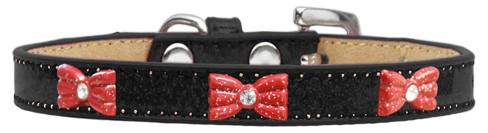 Red Glitter Bow Widget Dog Collar Black Ice Cream Size 20